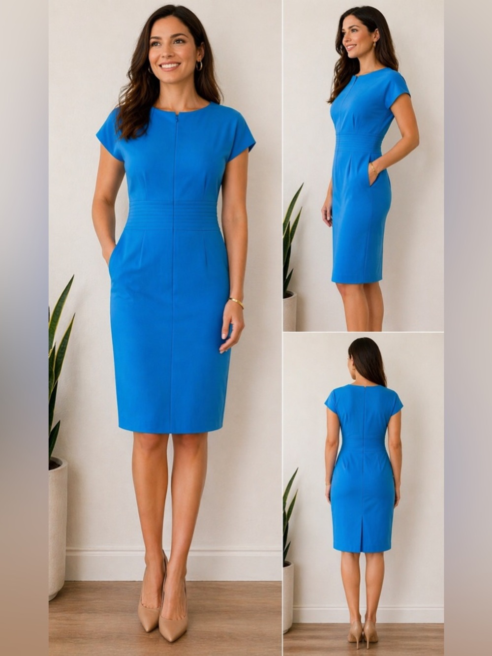 Anne Klein Blue Sheath Dress size 6 Cap Sleeve Career Work NWT